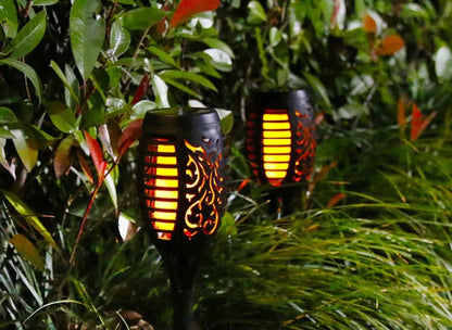 12vnt. LED saulės sodo šviestuvai, deglų imitacija, įsmeigiami 51 cm