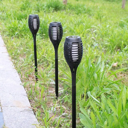 12vnt. LED saulės sodo šviestuvai, deglų imitacija, įsmeigiami 51 cm