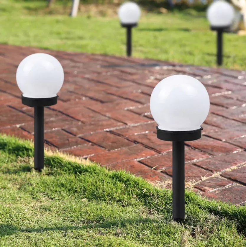 12vnt. POLIFACH saulės energija maitinami LED sodo šviestuvai rutuliai 10cm, įsmeigiami