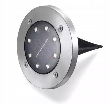 12 vnt. LED saulės energija varomi sodo šviestuvai, įsmeigiami į žemę, disko formos, galingi, 8 LED