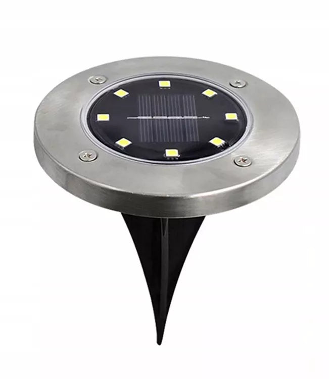 12 vnt. LED saulės energija varomi sodo šviestuvai, įsmeigiami į žemę, disko formos, galingi, 8 LED