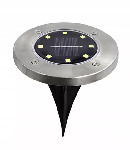 12 vnt. LED saulės energija varomi sodo šviestuvai, įsmeigiami į žemę, disko formos, galingi, 8 LED