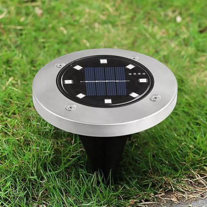 12 vnt. LED saulės energija varomi sodo šviestuvai, įsmeigiami į žemę, disko formos, galingi, 8 LED