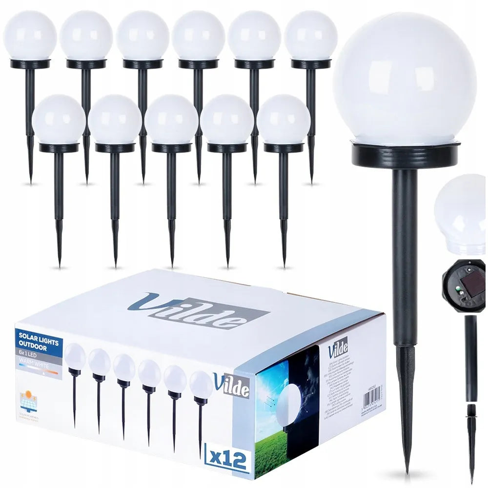 12x LED saulės sodo šviestuvai rutulio formos su jutikliu