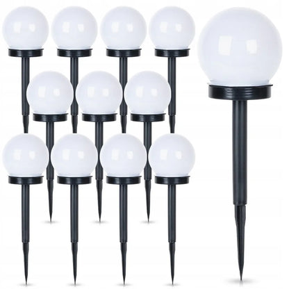 12x LED saulės sodo šviestuvai rutulio formos su jutikliu