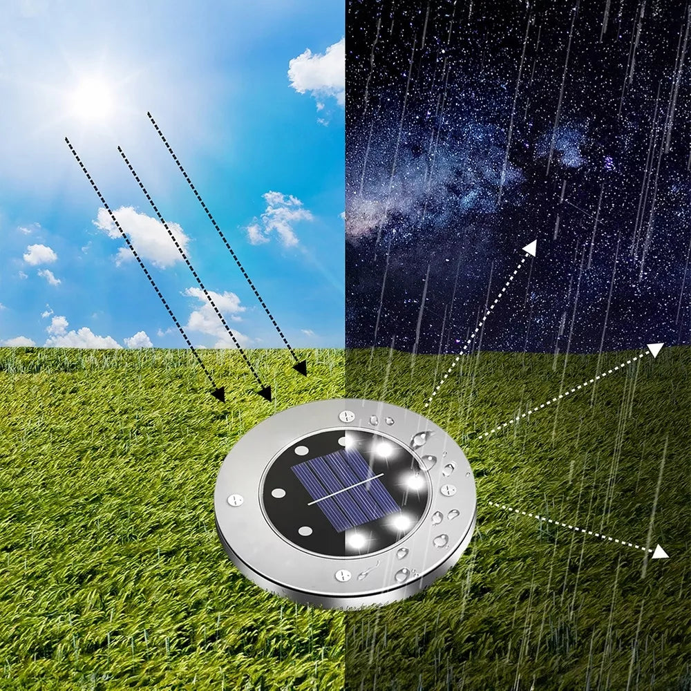 12x saulės energija maitinami sodo šviestuvai, įkasami LED disko formos šviestuvai su jutikliu