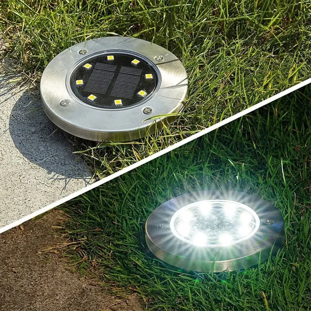 12x saulės energija maitinami sodo šviestuvai, įkasami LED disko formos šviestuvai su jutikliu