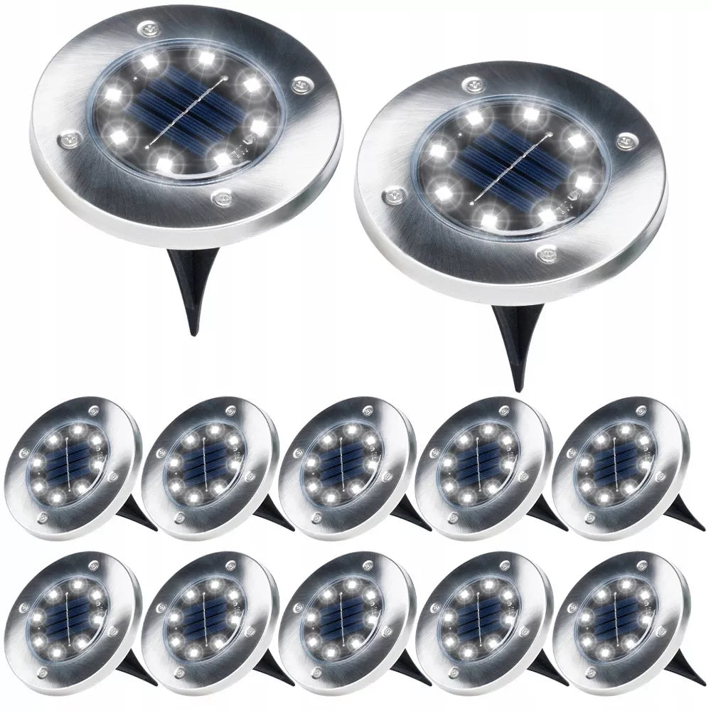 12x saulės energija maitinami sodo šviestuvai, įkasami LED disko formos šviestuvai su jutikliu