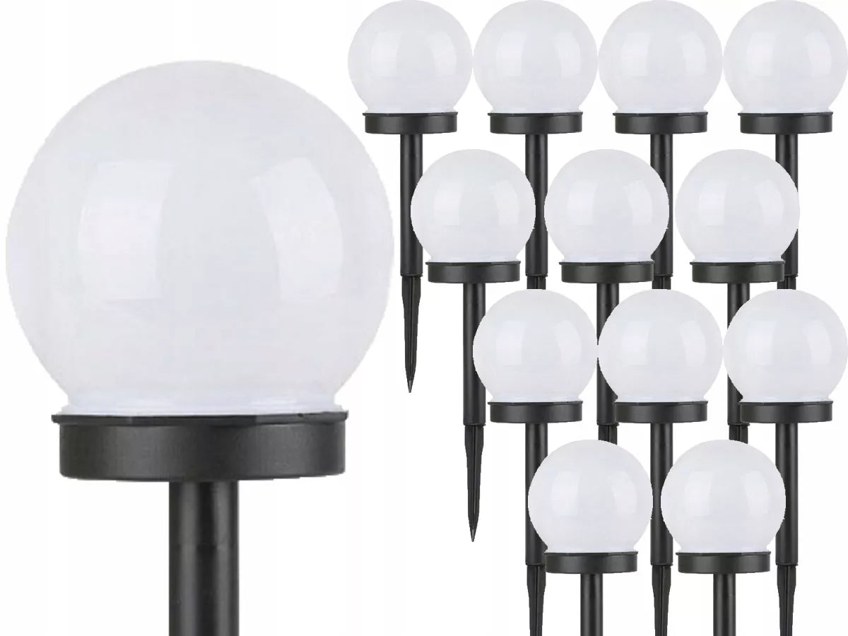 12x Solarinė sodo LED lempa, rutulio formos 10 cm stulpelis, smaigstoma dekoratyvinė lemputė
