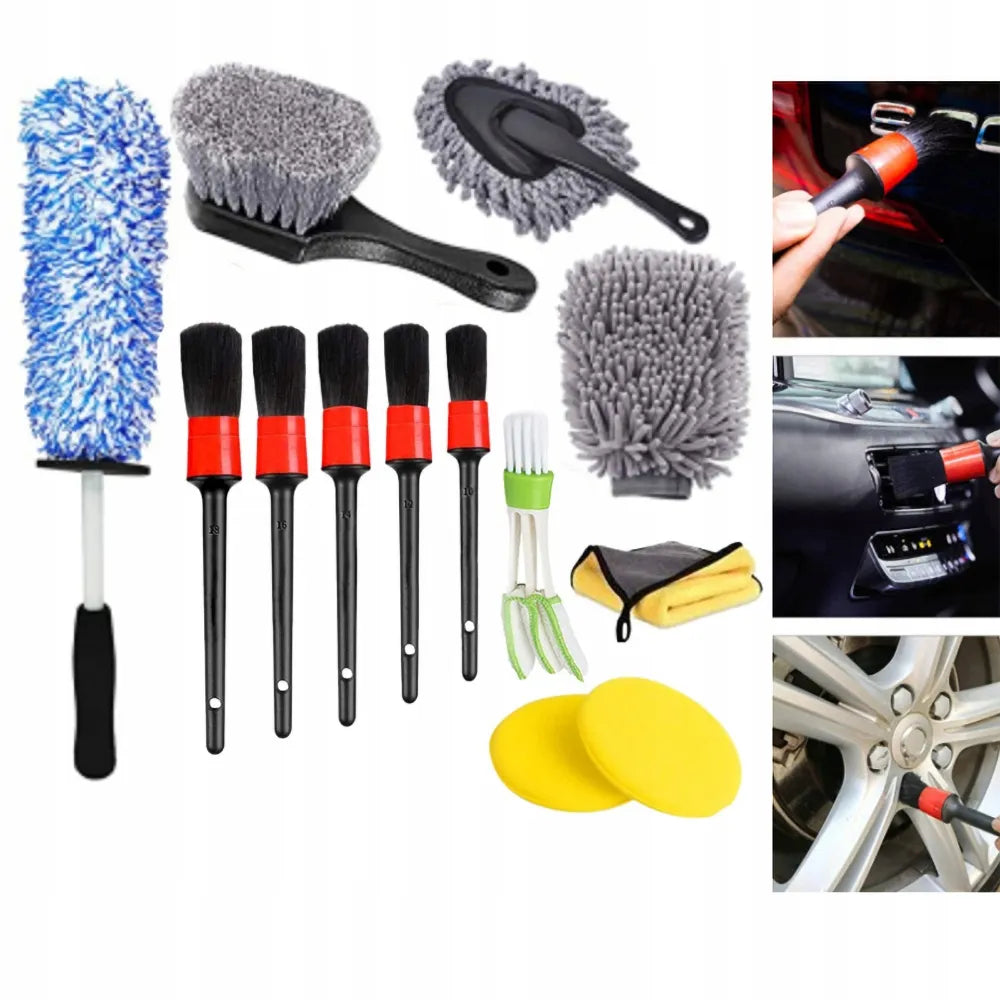 13 priemonių detalaus automobilių valymo rinkinys su šepetėliais