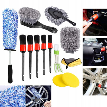 13 priemonių detalaus automobilių valymo rinkinys su šepetėliais
