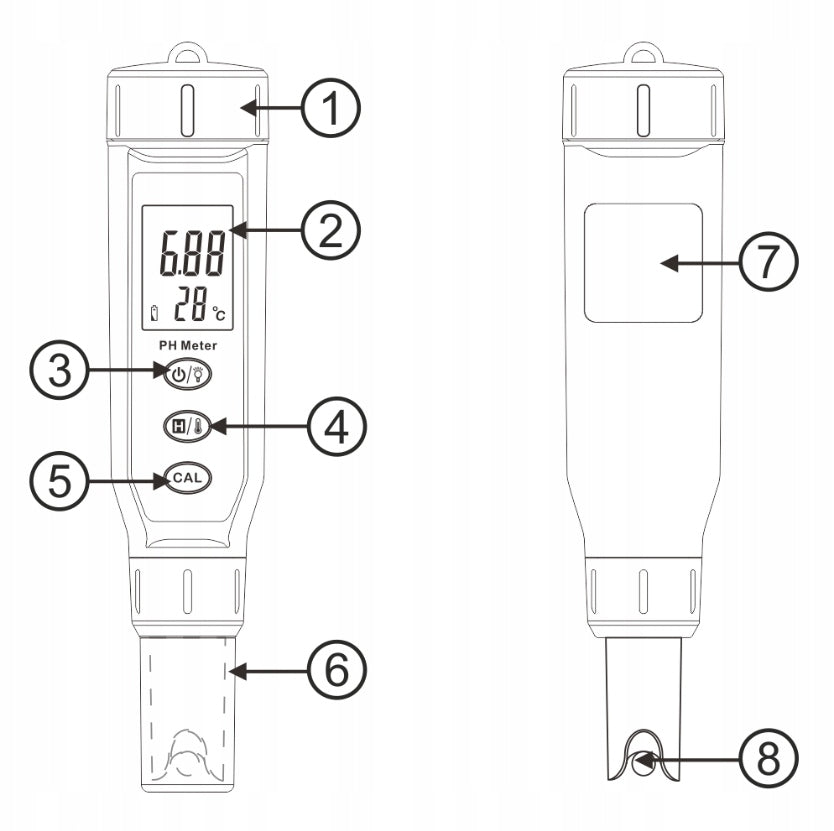 pH matuoklis vandens baseinui su termometru 2in1, automatinis kalibravimas, ATC