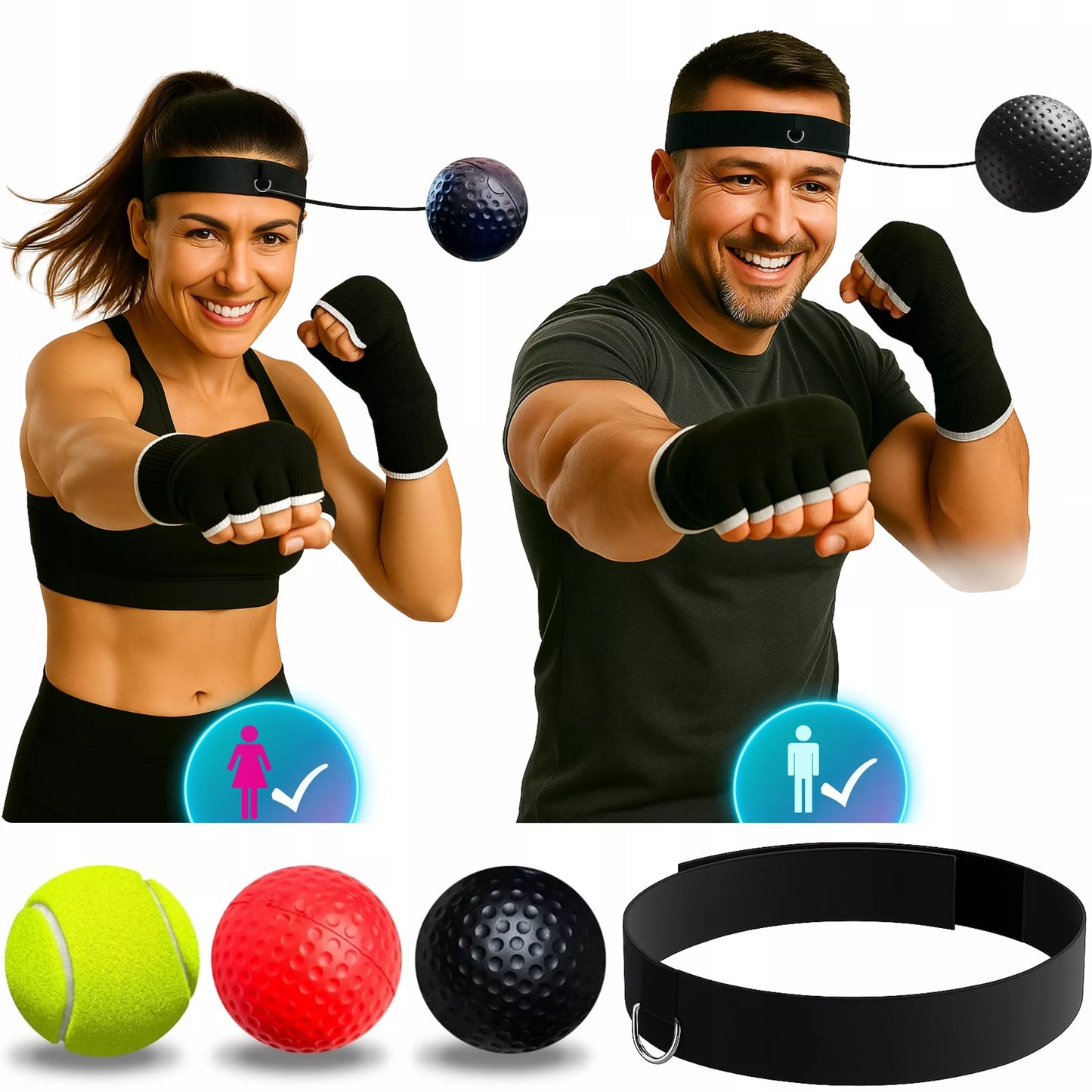 Reflekso kamuolys ant galvos bokso treniruočių rinkinys REFLEX BALL 3 vnt.