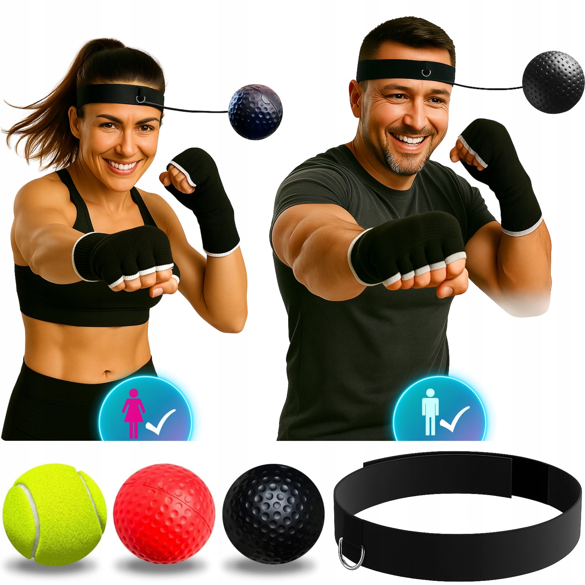 Reflekso kamuolys ant galvos bokso treniruočių rinkinys REFLEX BALL 3 vnt.