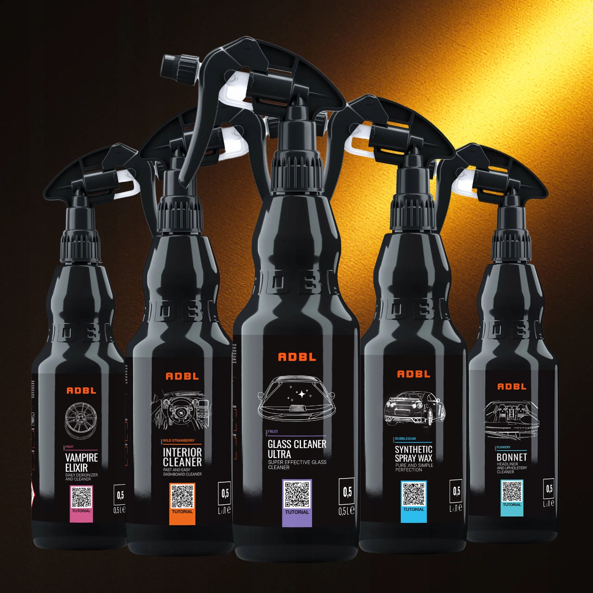 ADBL automobilių priežiūros rinkinys: langams, salonui, ratlankiams ir kėbului 5x 500ml