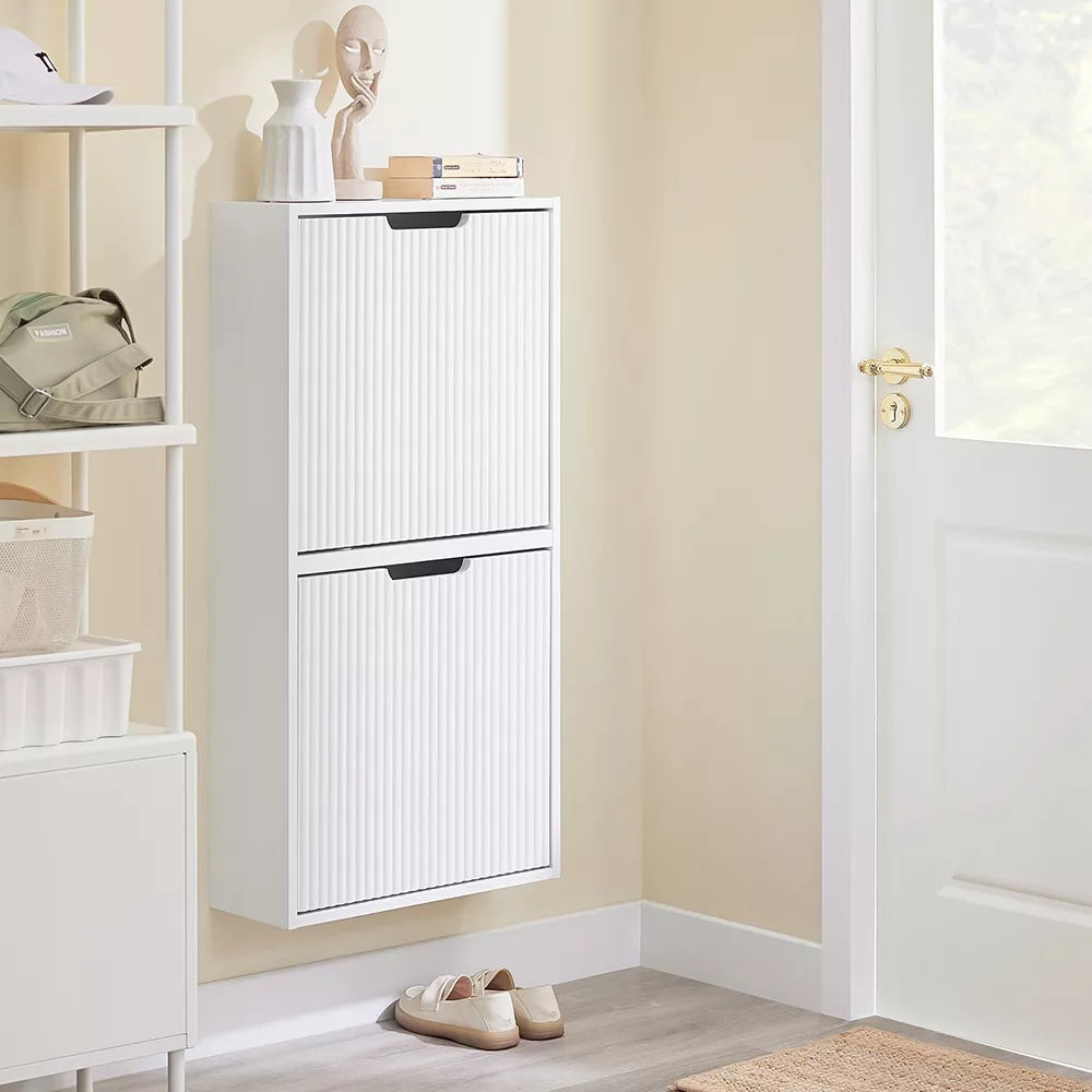 SoBuy Batų spintelė 2 atvartų drabužinė, sieninis organizatorius, balta FSR204-W