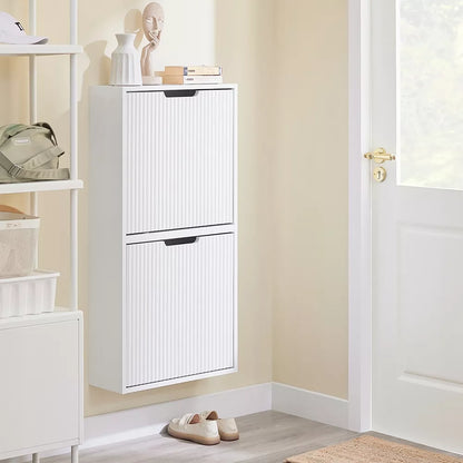SoBuy Batų spintelė 2 atvartų drabužinė, sieninis organizatorius, balta FSR204-W