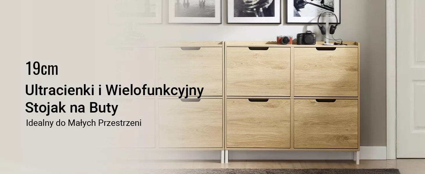 SoBuy Batų spintelė su 4 durelėmis ąžuolo spalvos komoda prieškambariui FSR100-N