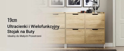 SoBuy Batų spintelė su 4 durelėmis ąžuolo spalvos komoda prieškambariui FSR100-N