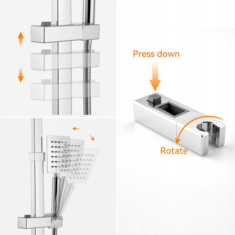Dušo komplektas su termostatu iš nerūdijančio plieno, reguliuojamas aukštis 96,5–130 cm