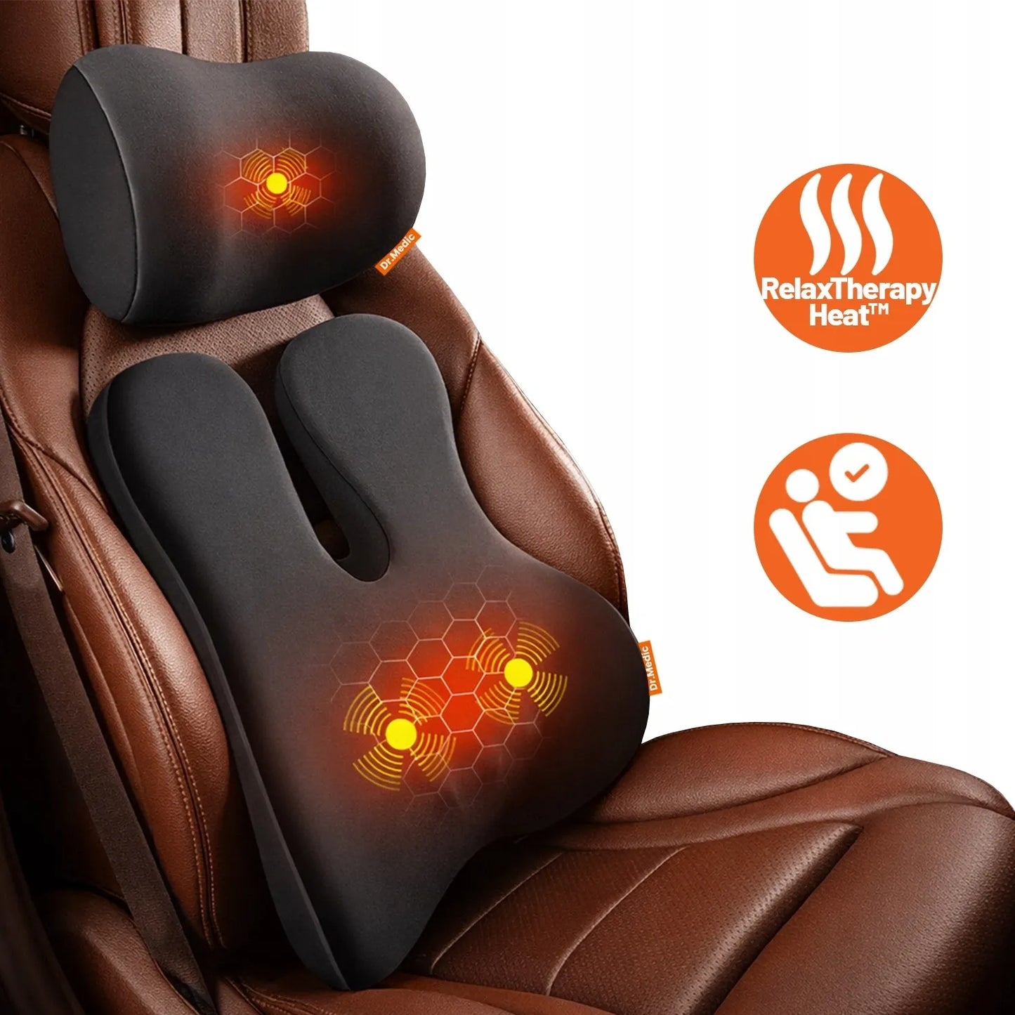 2 viename automobilio ir biuro pagalvė su masažuokliu ir šildymu DR.MEDIC