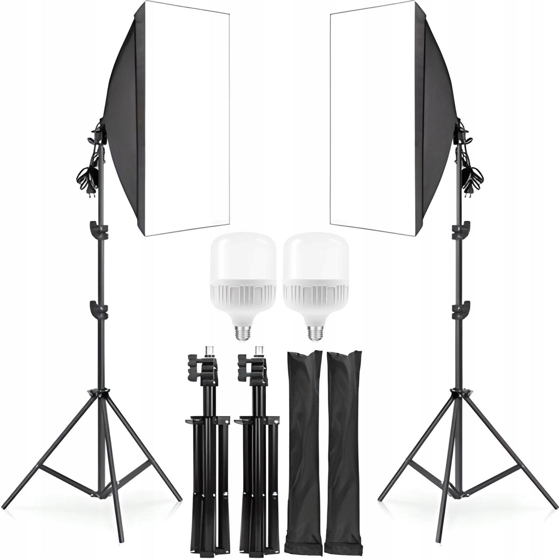 2 vnt. fotografijos rinkinys: 2 fotoaparatų lempos + stovai + 50x70 cm softboksai