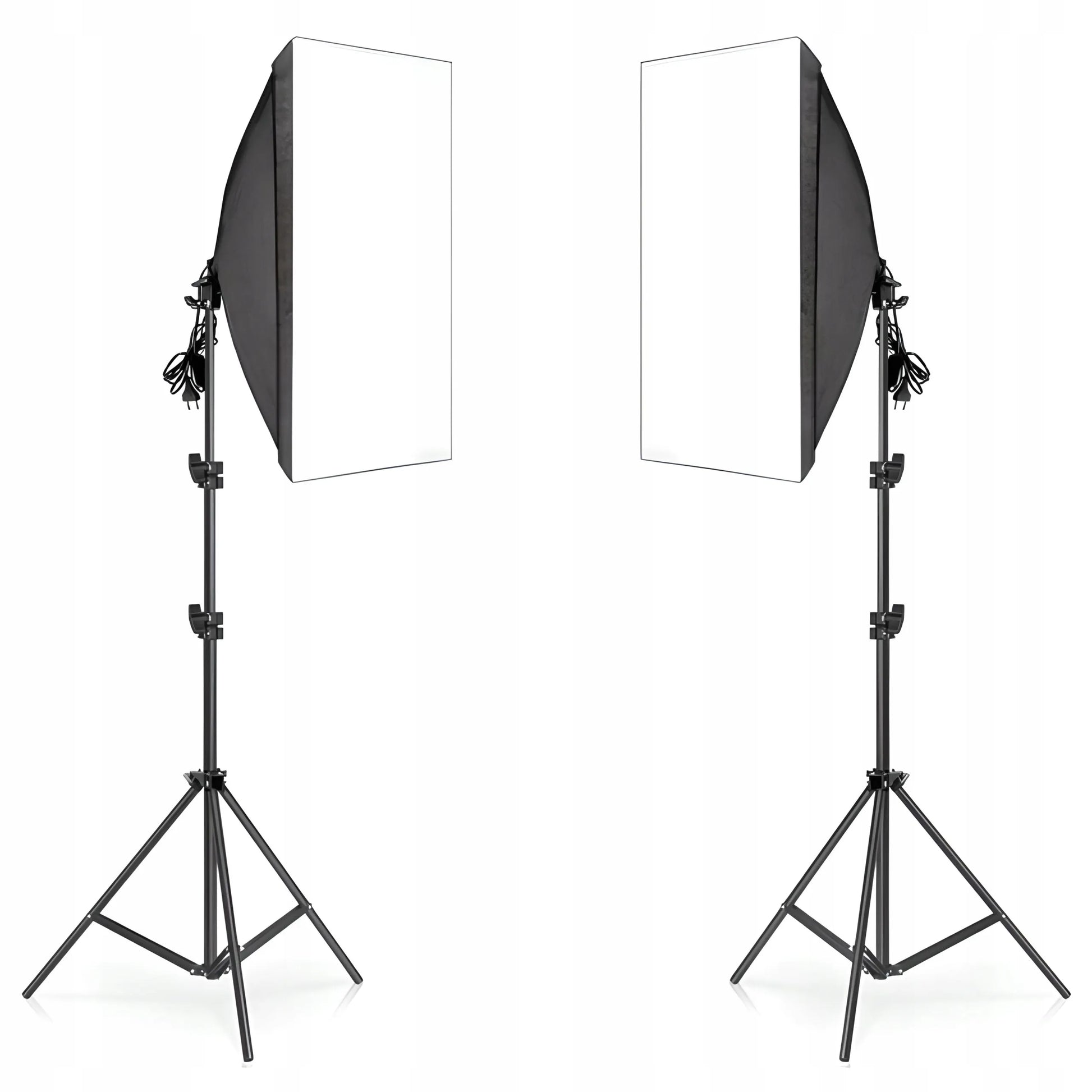 2 vnt. fotografijos rinkinys: 2 fotoaparatų lempos + stovai + 50x70 cm softboksai