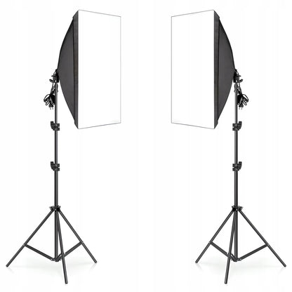 2 vnt. fotografijos rinkinys: 2 fotoaparatų lempos + stovai + 50x70 cm softboksai