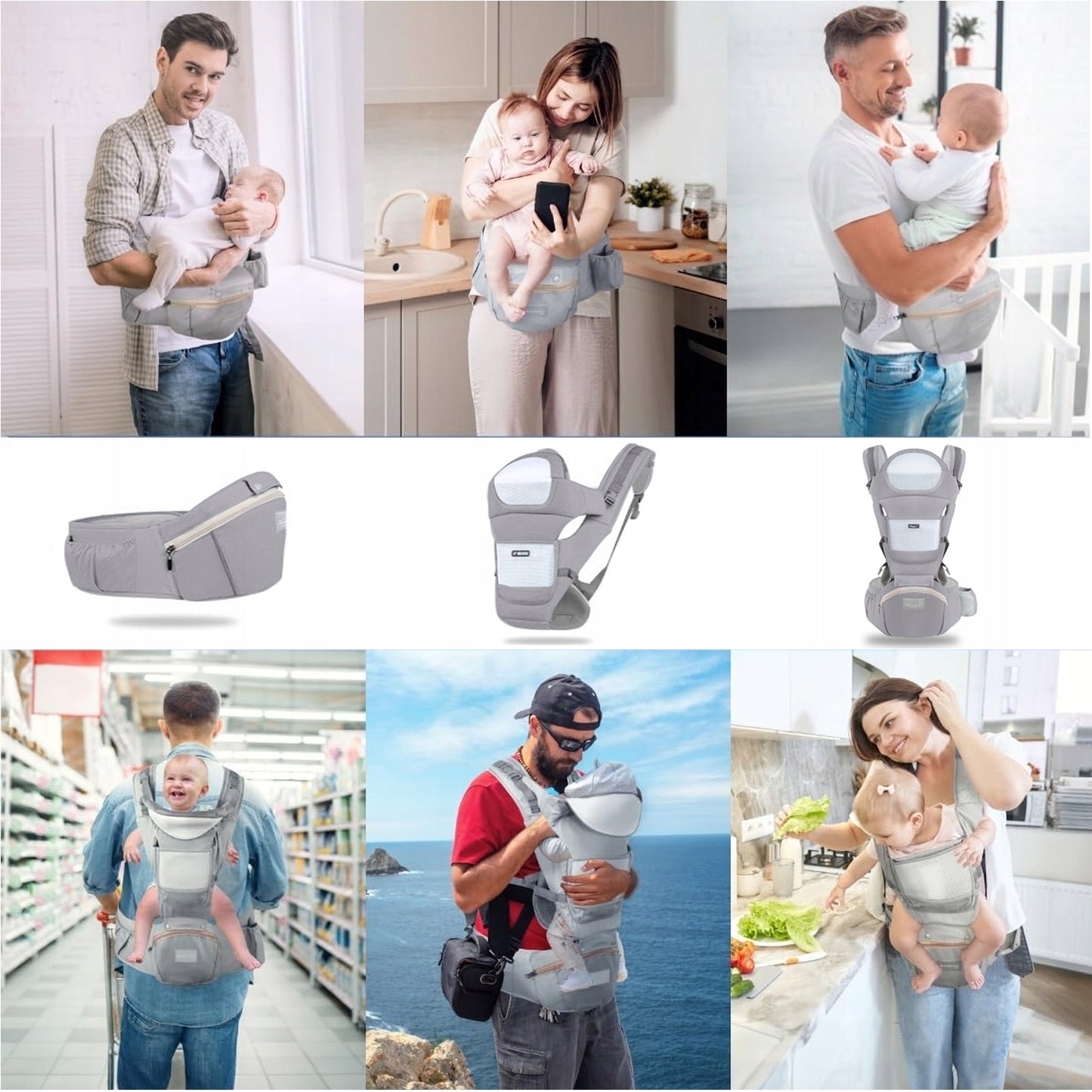 ERGONOMIŠKAS KŪDIKIŲ NEŠYNĖLĖ SU KĖDUTĖ, DAUGIAFUNKCINĖ 3-20 KG