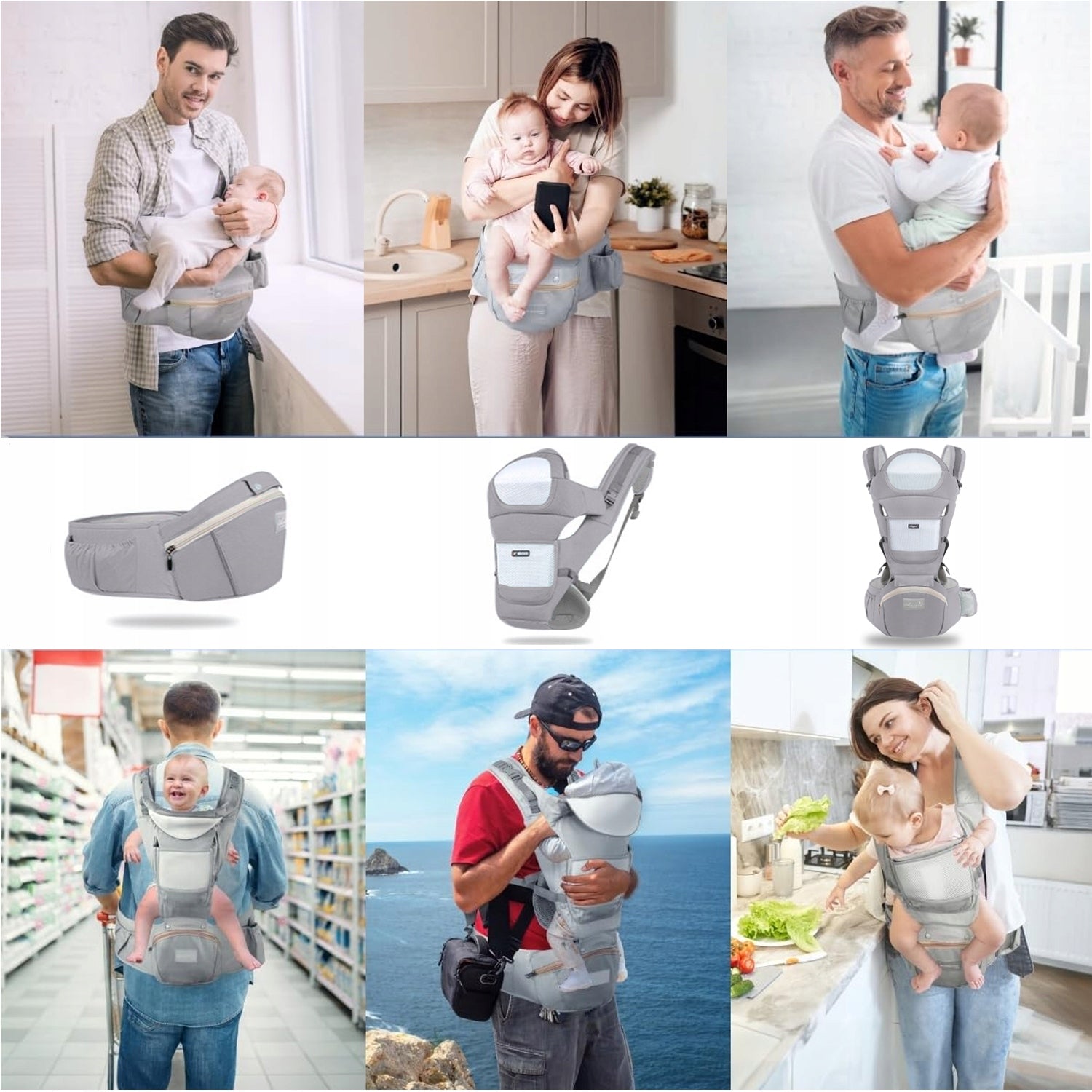 ERGONOMIŠKAS KŪDIKIŲ NEŠYNĖLĖ SU KĖDUTĖ, DAUGIAFUNKCINĖ 3-20 KG