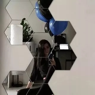 LUSTRA HEXAGON komplektas 12 vnt. DEKORATYVINIAI veidrodžiai sieniniai į kambarį 9cm madingi