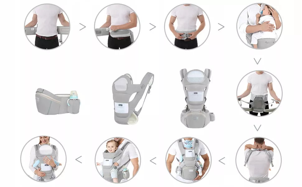 ERGONOMIŠKAS KŪDIKIŲ NEŠYNĖLĖ SU KĖDUTĖ, DAUGIAFUNKCINĖ 3-20 KG