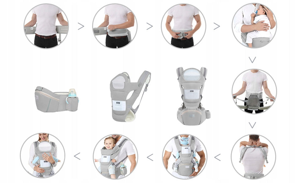 ERGONOMIŠKAS KŪDIKIŲ NEŠYNĖLĖ SU KĖDUTĖ, DAUGIAFUNKCINĖ 3-20 KG