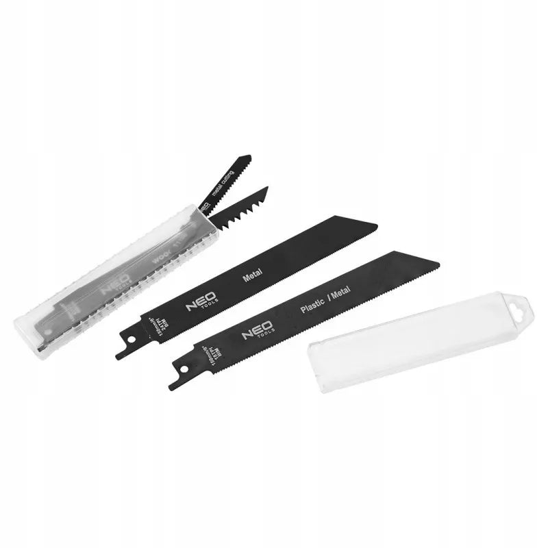 NEO Rankos pjūklas su 4 vnt. metalo/plastiko/medžio pjūklelių rinkiniu, 150 mm