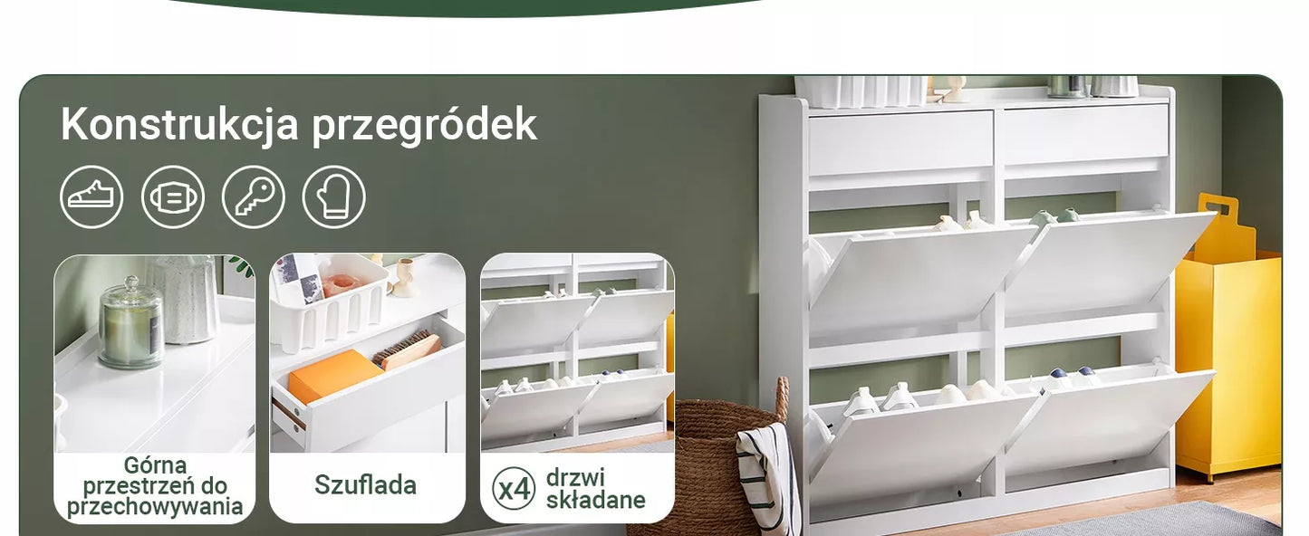 SoBuy Batų spintelė su 4 durelėmis ir 2 stalčiais prieškambariui FSR169-W