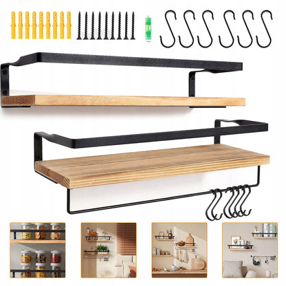 2 vnt. sieninės lentynos rinkinys, pakabinamos, su skersiniu, virtuvės sieninė lentyna