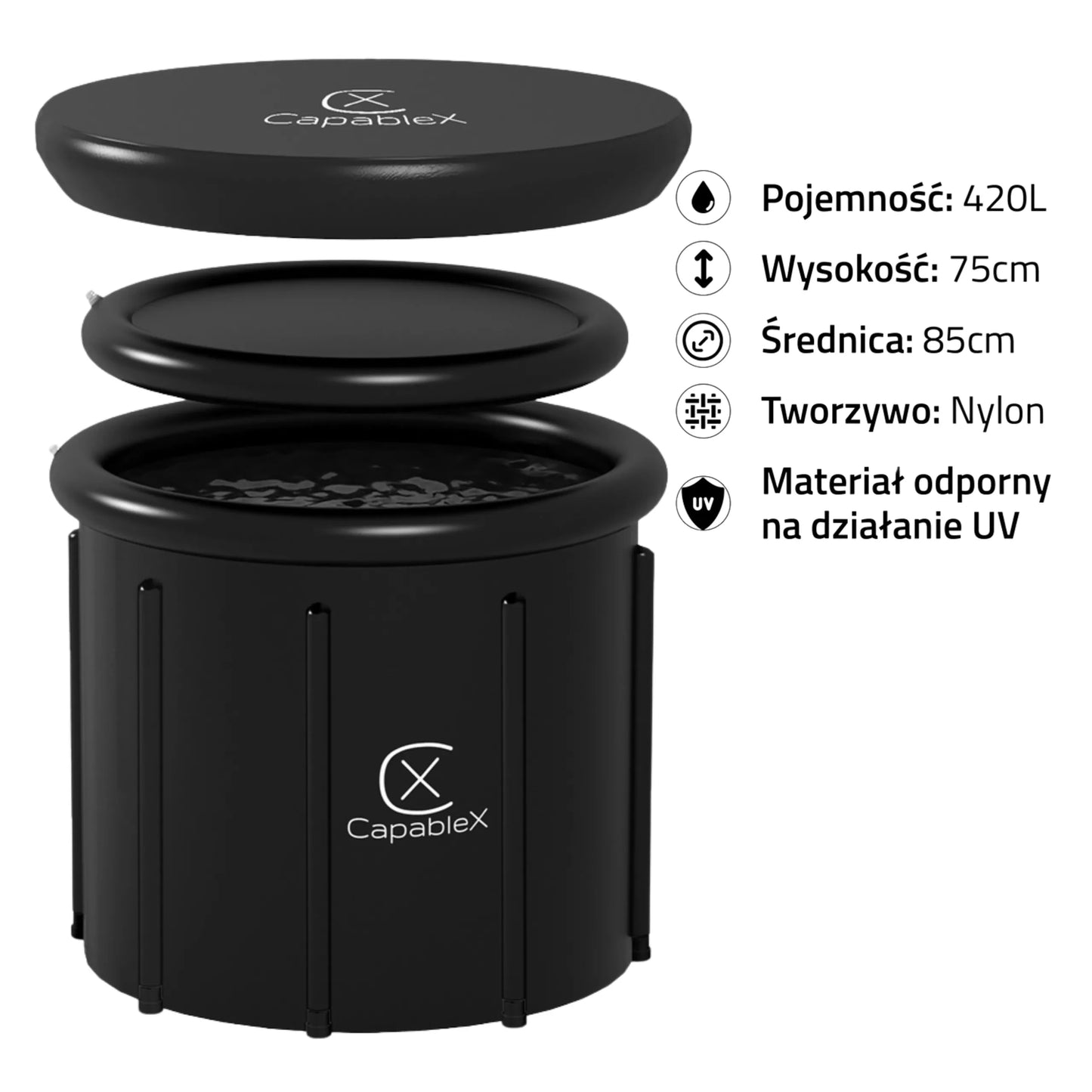 BALIA BANIA vandens vonia ledinė statinė CAPABLEX 420L dangtis 420L