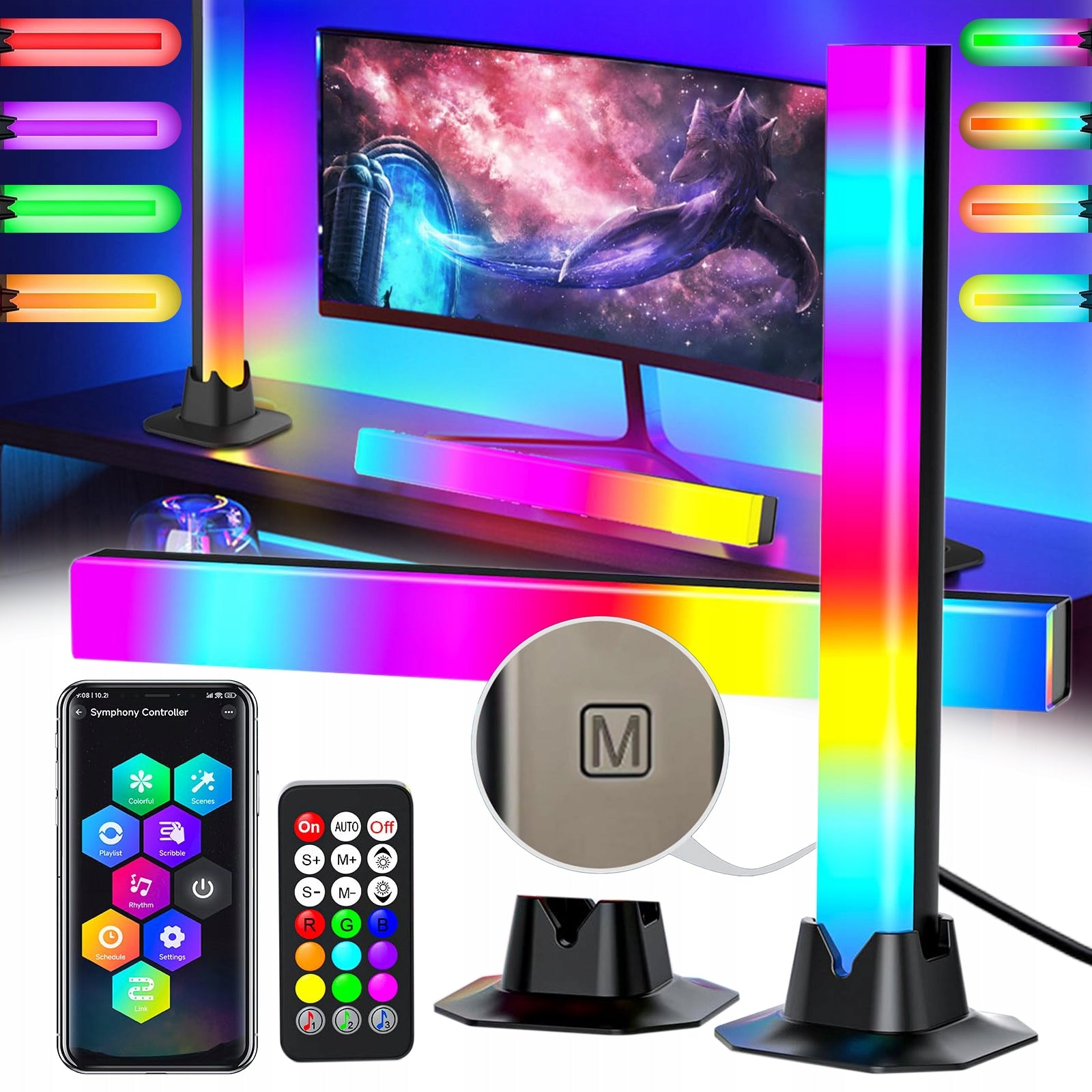2X MULTICOLOR BAR RGB juostinė lemputė su nuotolinio valdymo pulteliu + programėlė