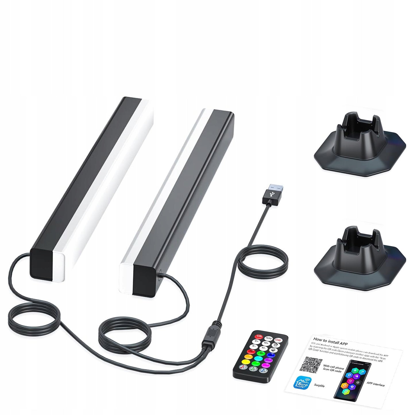 2X MULTICOLOR BAR RGB juostinė lemputė su nuotolinio valdymo pulteliu + programėlė