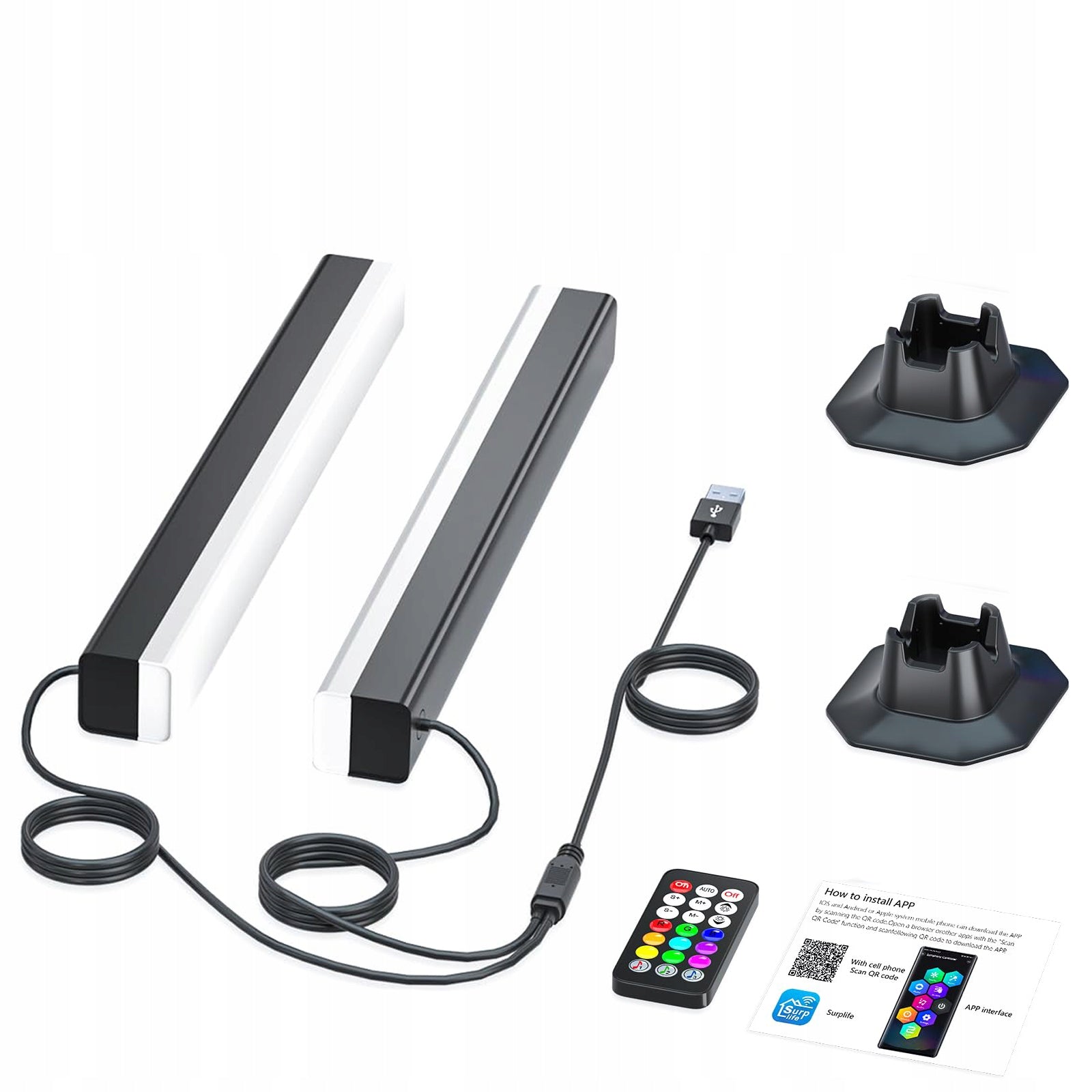 2X MULTICOLOR BAR RGB juostinė lemputė su nuotolinio valdymo pulteliu + programėlė