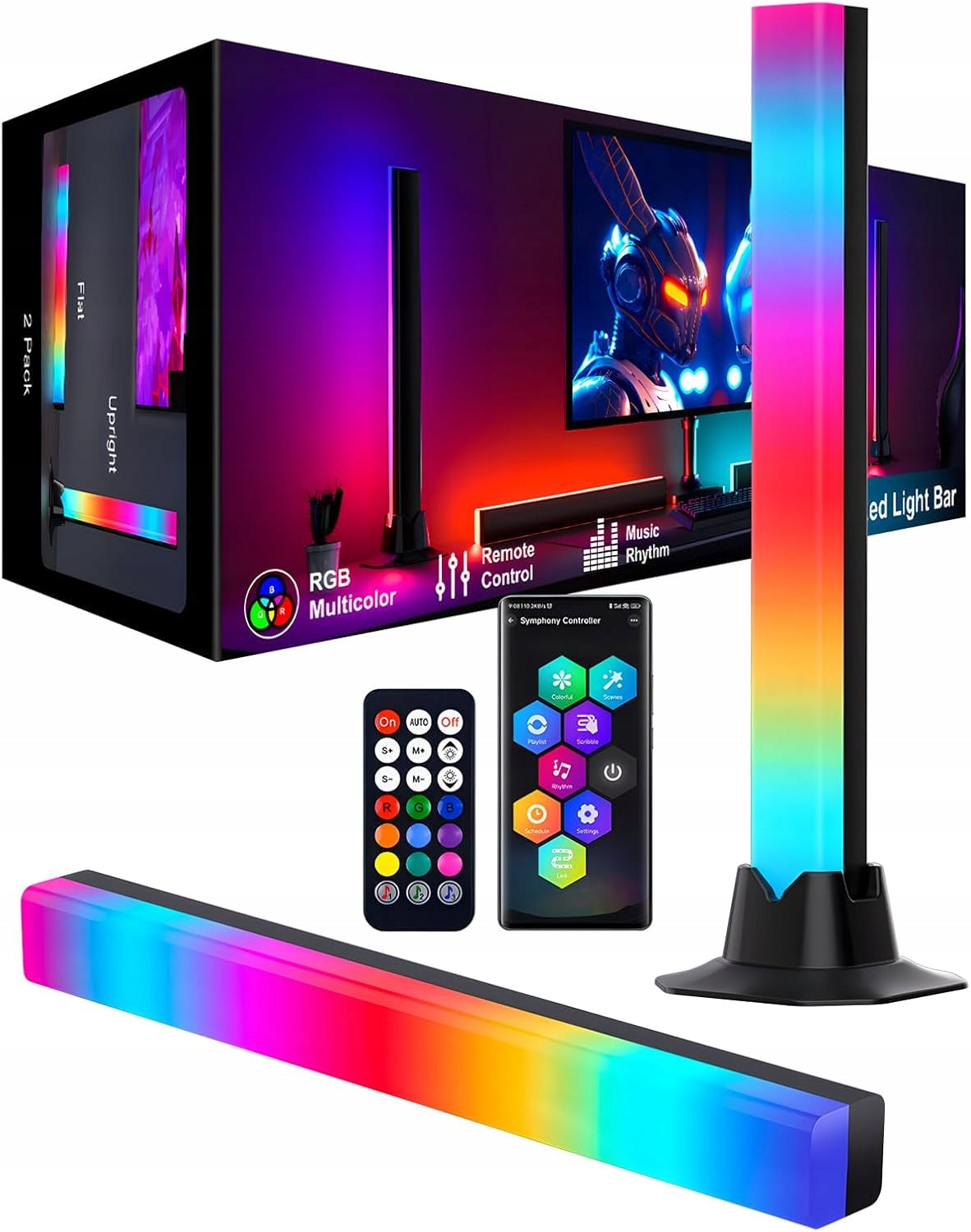 2X MULTICOLOR BAR RGB juostinė lemputė su nuotolinio valdymo pulteliu + programėlė
