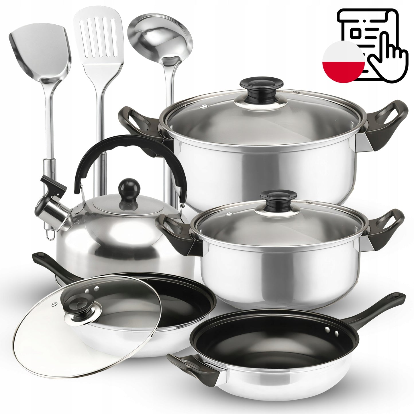 Puodų rinkinys, 11 vnt. Virtuvės reikmenys, indukcija, dujos, keptuvė, virdulys