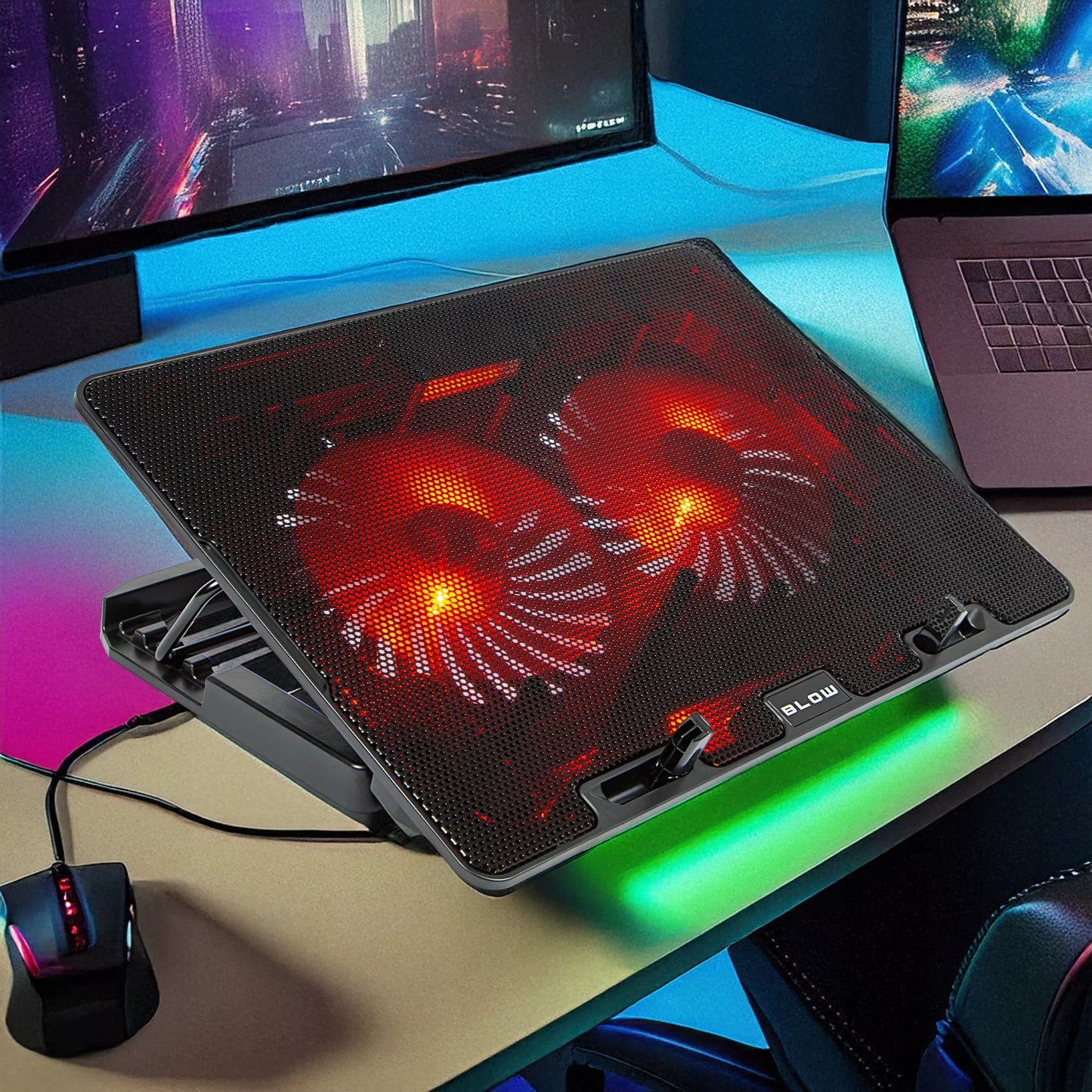 Nešiojamojo kompiuterio aušinimo stovas 12-17 colių, 2 ventiliatoriai, USB, LED raudonas