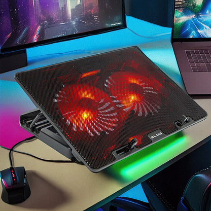 Nešiojamojo kompiuterio aušinimo stovas 12-17 colių, 2 ventiliatoriai, USB, LED raudonas