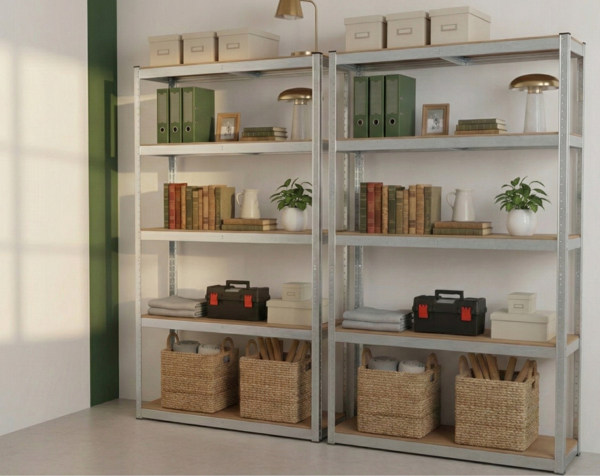 2 vnt. Metalinė sandėliavimo lentyna biurui, garažui 5 lentynos 180x90x40 875kg