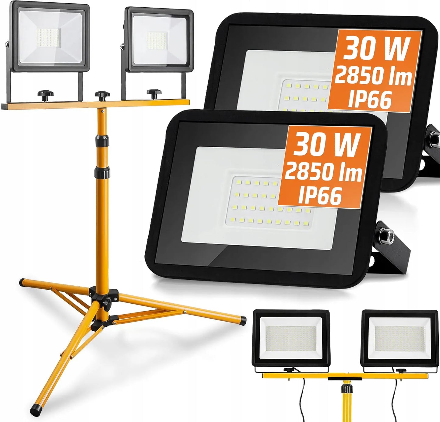 2x 30W LED prožektorių rinkinys su 1,6m trikoju, 60W darbinis apšvietimas, IP66