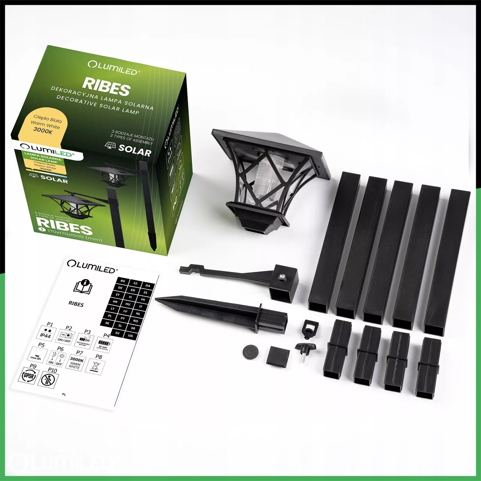 2x LED saulės sodo lempa, dekoratyvinis lauko žibintas, pastatomas, 1,5m