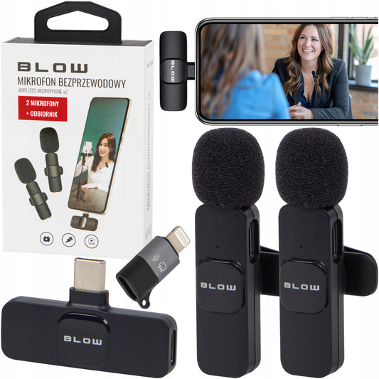 2x Belaidis apykaklinis mikrofonų imtuvas su USB-C į Lightning adapteriu