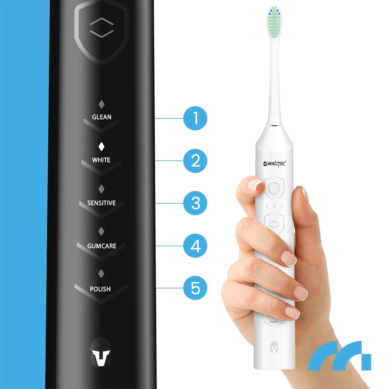 2x Maltec Toothie X2in1 elektrinis dantų šepetėlis su 6 antgaliais ir įkrovikliu