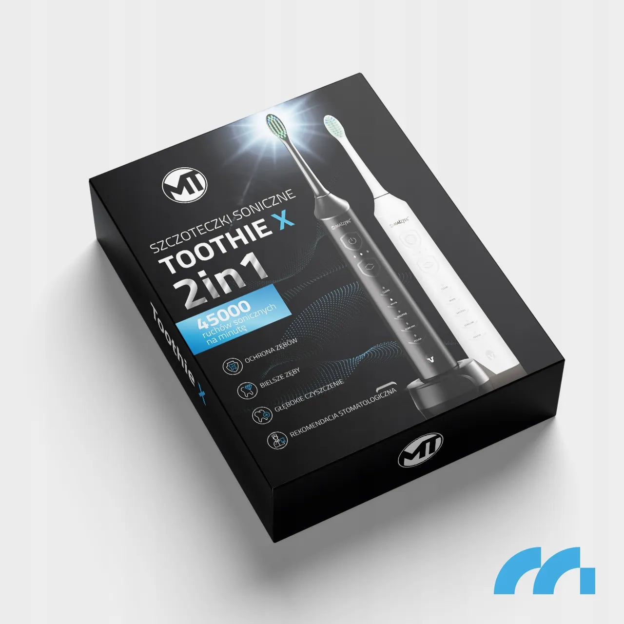 2x Maltec Toothie X2in1 elektrinis dantų šepetėlis su 6 antgaliais ir įkrovikliu